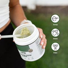 Nature's Pure Blend Matcha Berry flavor scoop ready for easy mix.