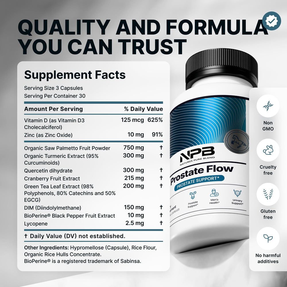 Nature’s Pure Blend Prostate Flow daily-use pack demonstrates convenient capsule regimen.
