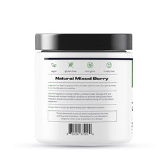 Nature's Pure Blend greens powder in a blender beside a smoothie bowl.