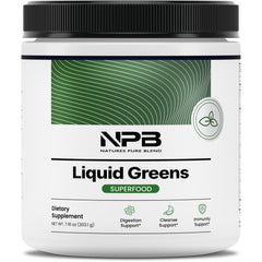 Nature's Pure Blend Super Greens label emphasizing organic ingredients for daily vitality.