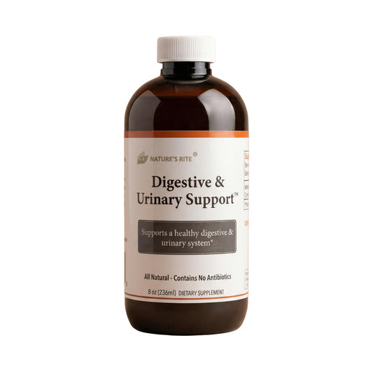 Nature's Rite digestive-urinary tonic bottle close-up supports daily wellness.