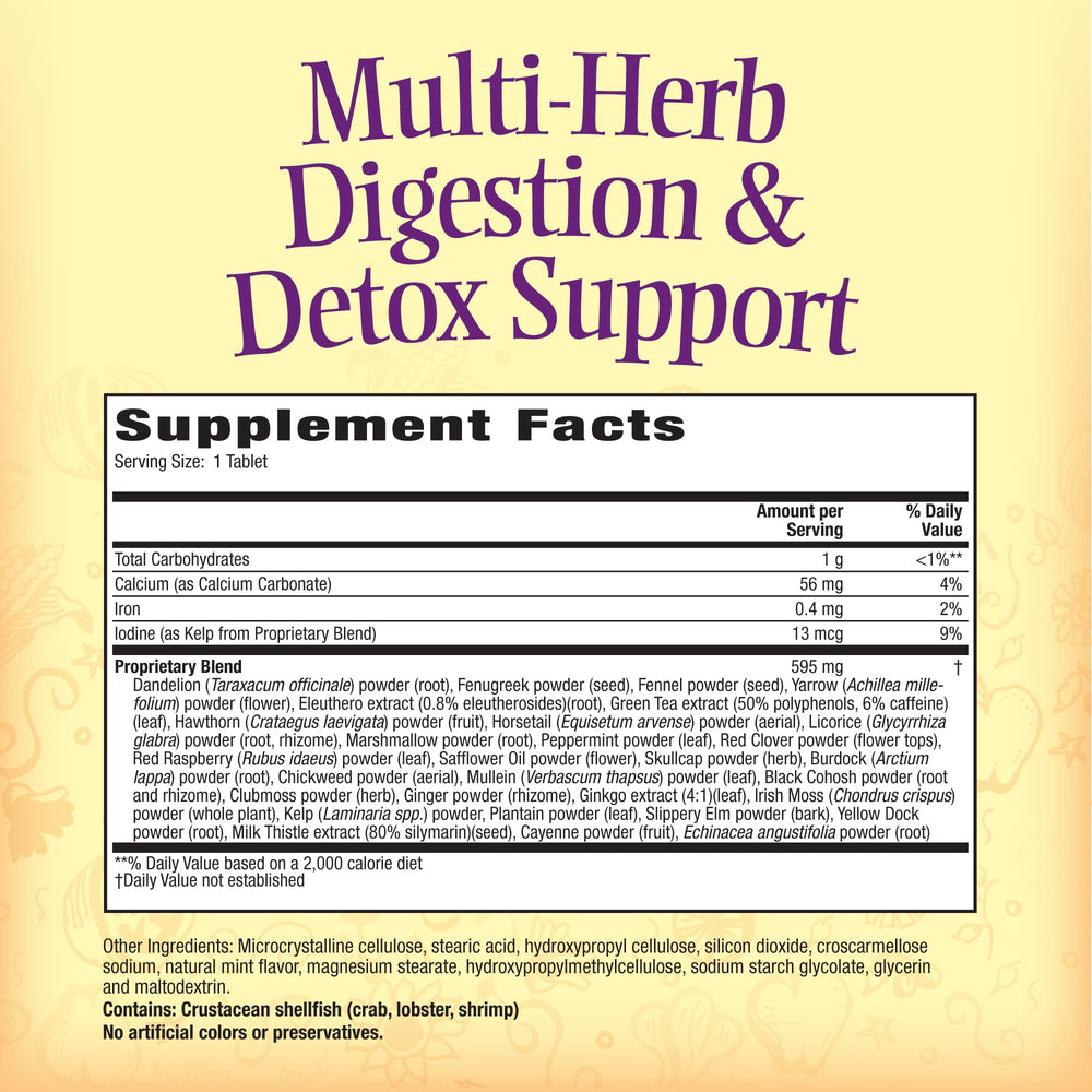 Nature's Secret Multi-Herb Digestion & Detox label with blend details for informed daily use.