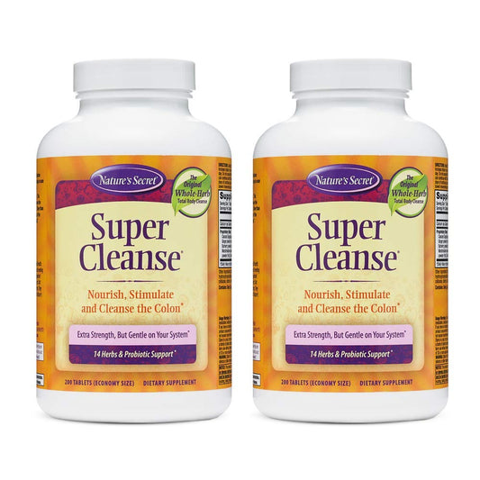 Nature's Secret Super Cleanse bottle front with capsules for gentle daily detox support.