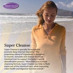 Nature's Secret Super Cleanse capsules close-up for digestive comfort and routine wellness.