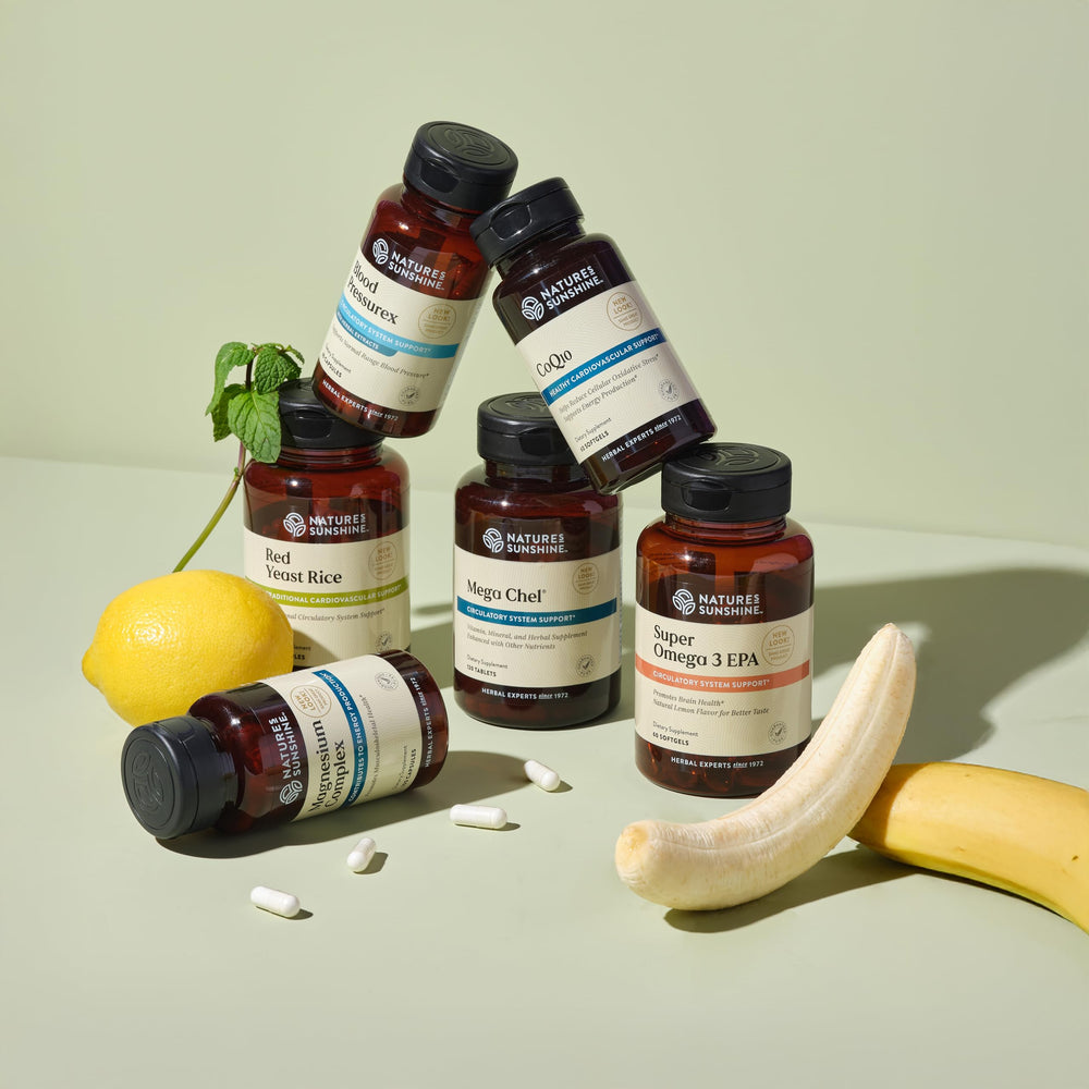 Nature's Sunshine Blood Pressurex bottle being poured for convenient daily intake.