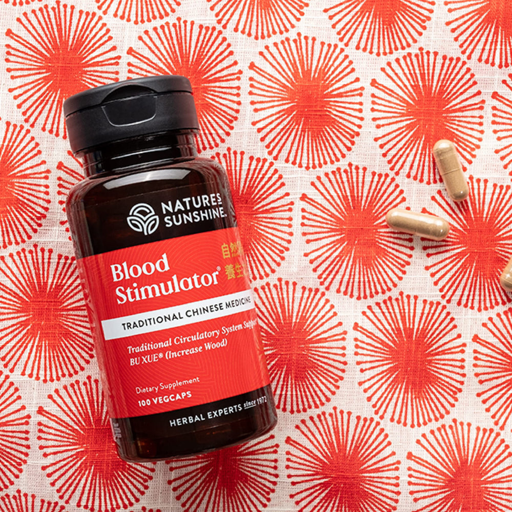 Nature's Sunshine Blood Stimulator capsules ready for your wellness routine.