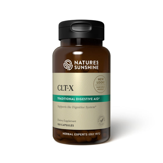 Nature's Sunshine CLT-X capsules bottle, convenient supplement for occasional digestive support.