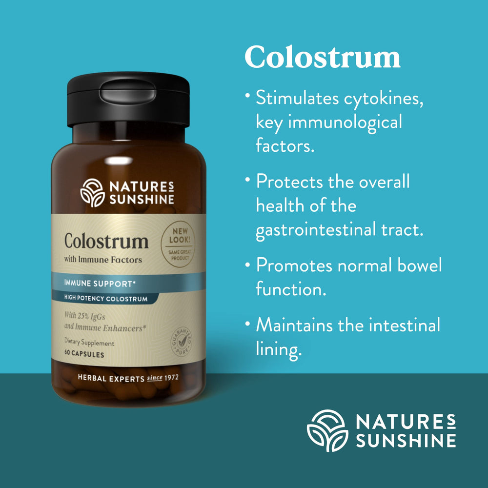 Nature's Sunshine Colostrum label close-up highlights ingredients