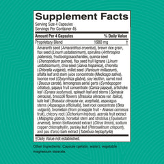 Nature's Sunshine Ultimate Greenzone ingredients like quinoa, amaranth, spirulina showcased for nourishment.