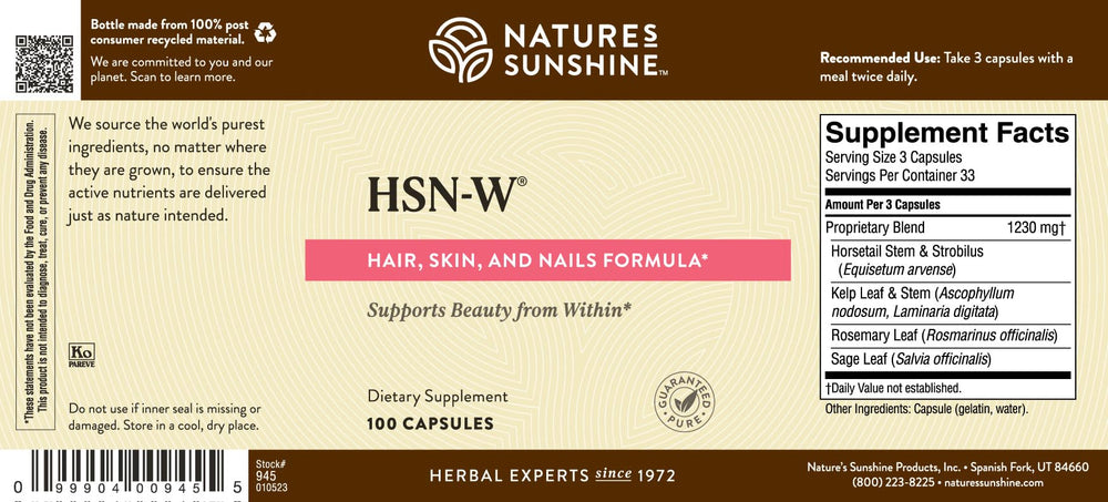 Nature's Sunshine HSN-W user hands holding capsules for daily routine.