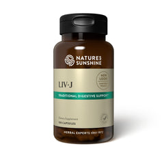Nature's Sunshine LIV-J bottle label supports digestion and liver nourishment.
