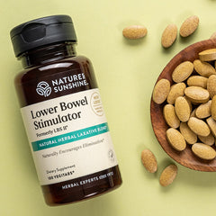 Nature's Sunshine Lower Bowel Stimulator capsules promoting gradual regularity.