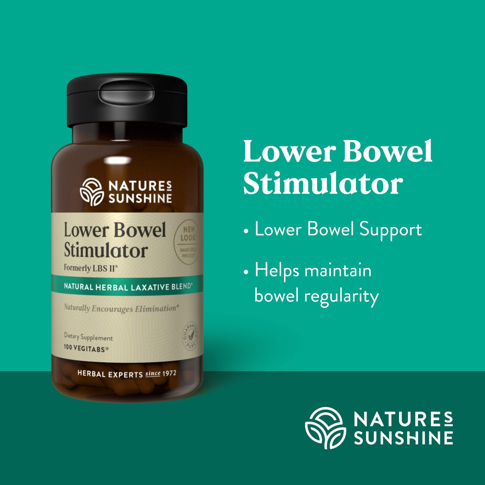 Nature's Sunshine Lower Bowel Stimulator label with serving size information.