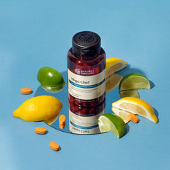 Nature's Sunshine Mega-Chel ingredients panel shows minerals, vitamins, and herbs for daily support