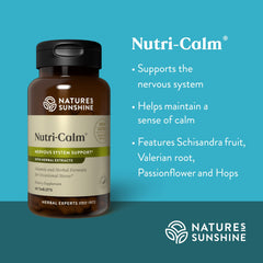 Nature's Sunshine Nutri-Calm bottle in hand for on-the-go use.