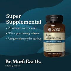 Close-up of Nature's Sunshine Super Supplemental tablets highlighting essential minerals.