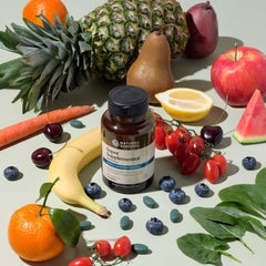 Nature's Sunshine Supersupplement herbs closeup shows dandelion and rose hips