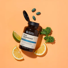 Nature's Sunshine Supersupplement tablets in hand suggest easy daily intake
