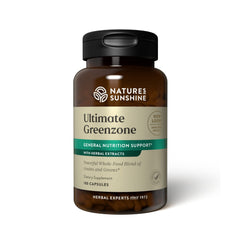 Nature's Sunshine Ultimate Greenzone bottle supports daily wellness with essential nutrients.