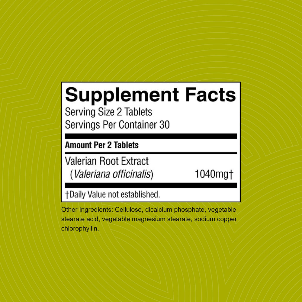 Packaging image of Nature's Sunshine valerian root extract highlights non-addictive, morning grogginess-free use.