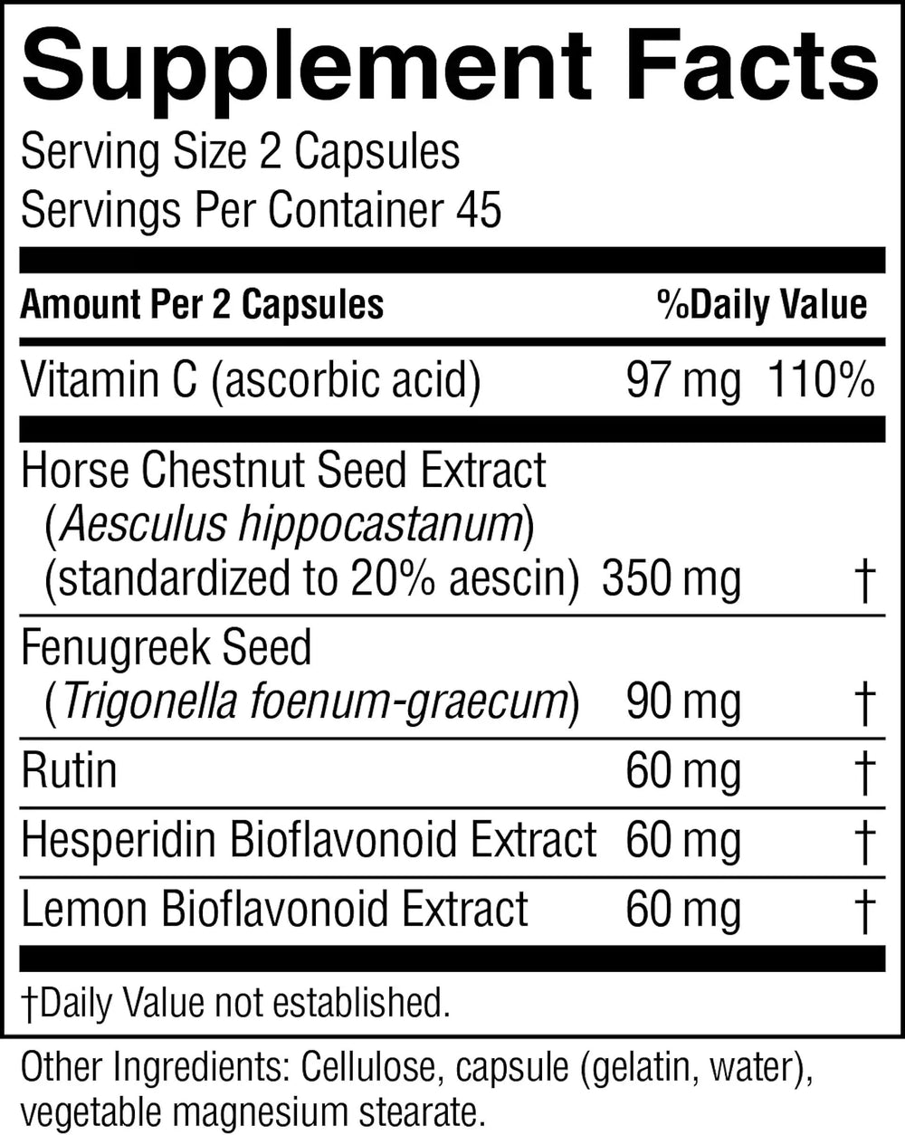 Bottle and label of Nature's Sunshine Vari-Gone illustrating a seven-ingredient blend for circulation support