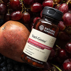 Closeup of Nature's Sunshine Vari-Gone pills highlighting daily vein support and leg comfort possibilities