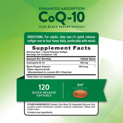Nature's Truth CoQ10 120 softgels bottle side view for easy daily intake