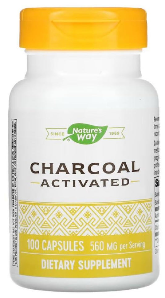 Nature's Way activated charcoal capsules bottle for daily use and digestive support