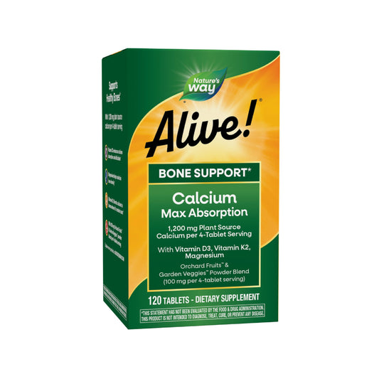 Nature's Way Alive Calcium bone-support front view, plant-based calcium for bone health