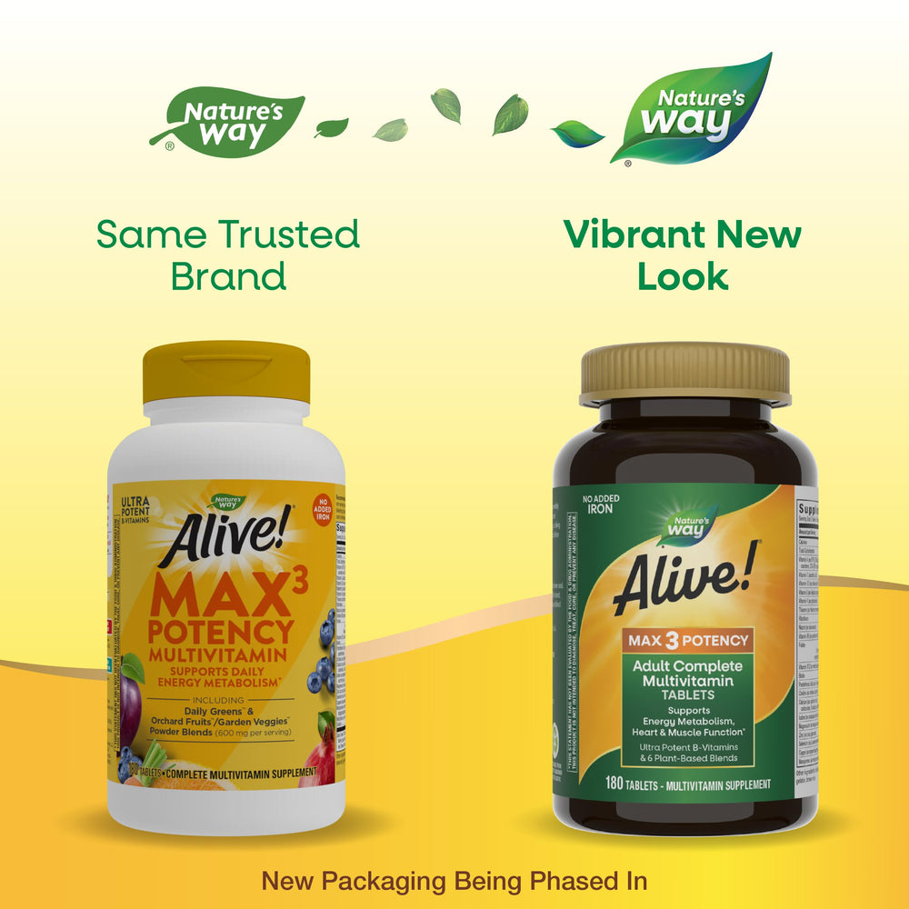 Alive! Max3 label highlights ingredients and blends for energy