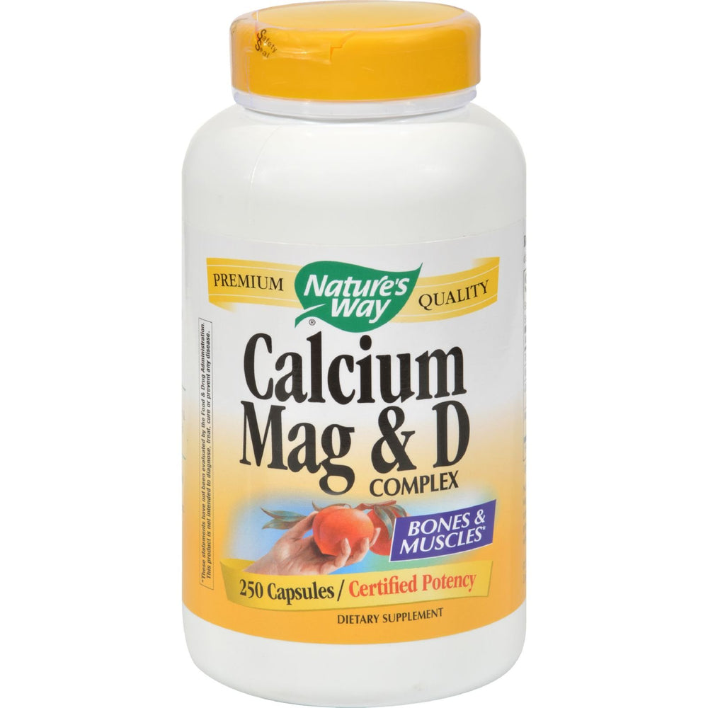 Nature's Way Calcium Magnesium & Vitamin D bottle, showing a balanced formula for bone support