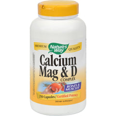 Nature's Way Calcium Magnesium & Vitamin D bottle, showing a balanced formula for bone support
