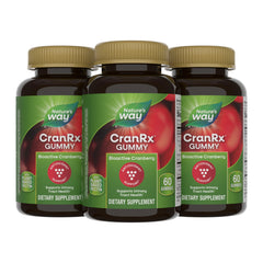 Nature's Way CranRx bottle with gummies signals on the go urinary health support