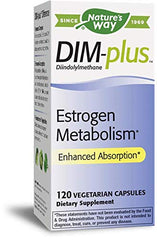 Nature's Way Dim-Plus bottle front highlighting DIM from cruciferous vegetables for estrogen metabolism support