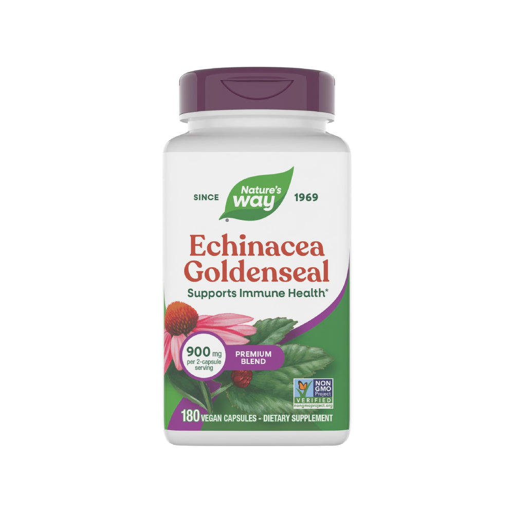 Nature's Way Echinacea Goldenseal 900 mg bottle front view for immune support.