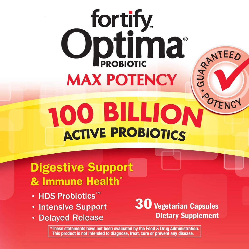 Nature's Way Fortify Optima capsules close-up highlights daily probiotic supply.