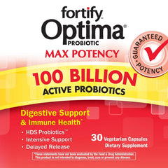 Nature's Way Fortify Optima capsules close-up highlights daily probiotic supply.