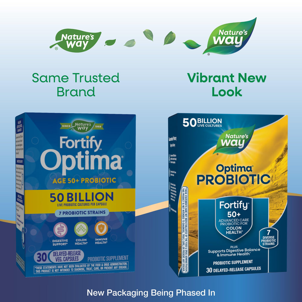 Nature's Way Fortify Optima capsule close-up signaling easy daily use.