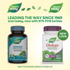 Nature's Way Ginkgo tablet closeup highlighting standardized extract