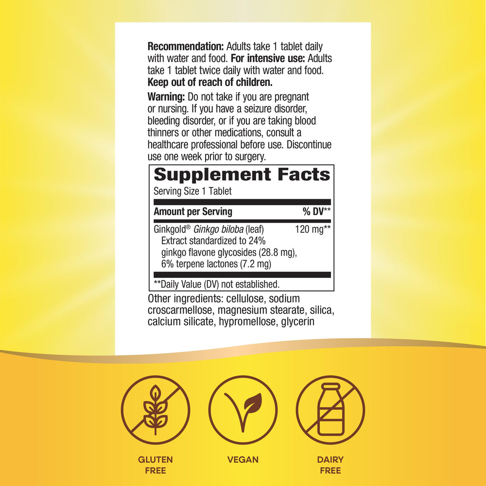 Nature's Way Ginkgold Max bottle beside brain circulation concept.