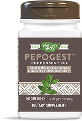 Nature's Way Pepogest enteric-coated peppermint oil bottle for digestive comfort.