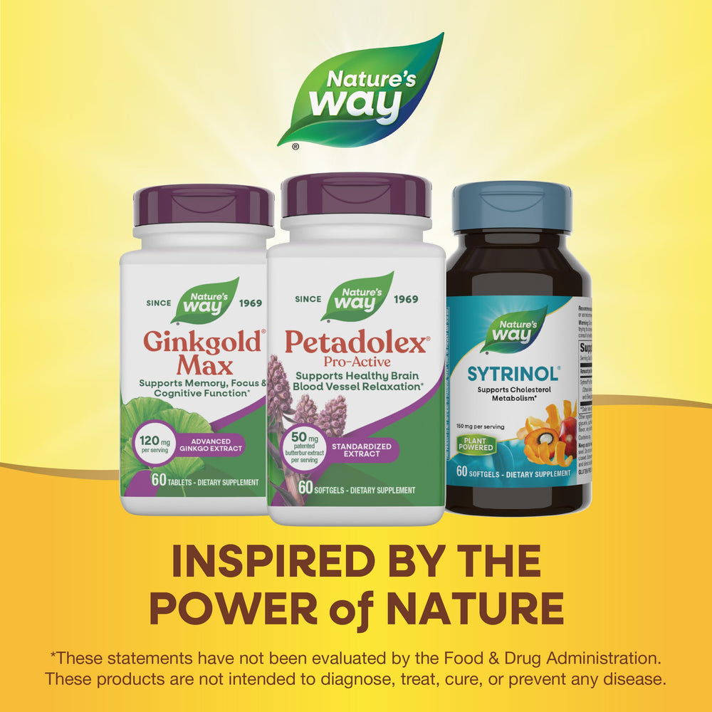 Nature's Way Petadolex Pro-Active bottle on a calm-table setting evokes focus