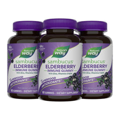 Nature's Way Sambucus Elderberry Gummies bottle—a tasty daily supplement for whole family wellness.