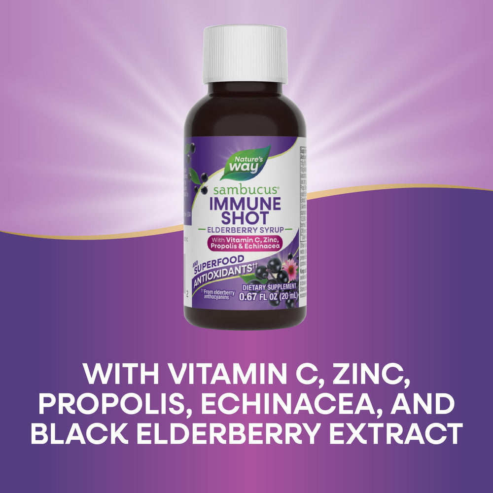 Elderberry-concentrate image from Nature's Way Sambucus Immune Shots emphasizes antioxidants