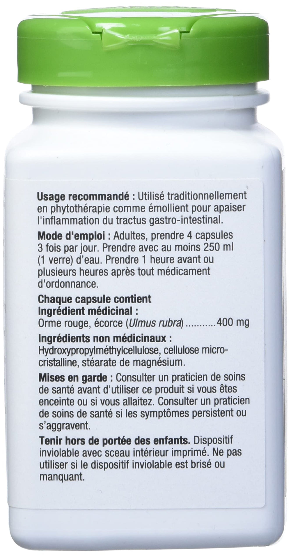 Nature's Way Slippery Elm Bark capsules closeup shows vegetarian formula for wellness.