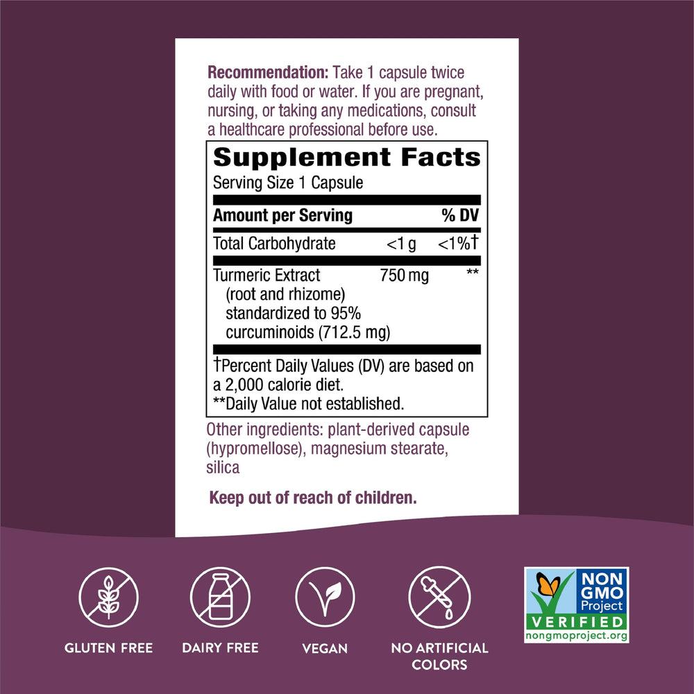 Nature's Way Turmeric Max Potency capsules closeup highlights vegan capsules for daily use
