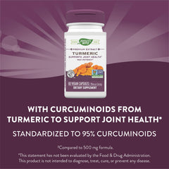 Nature's Way Turmeric Max Potency gluten-free vegan badge signals allergen-friendly choice