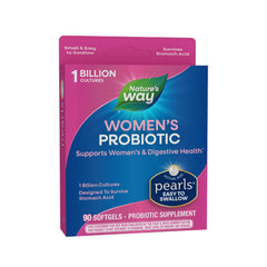 Nature's Way Women's Probiotic Pearls bottle showing 1 billion cultures for digestive and vaginal health