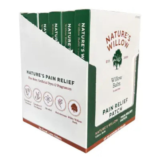 Nature's Willow fast-acting Willow Balm patches pack provides targeted relief for sore muscles.