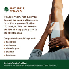Nature's Willow natural ingredients label highlights safe, plant-based relief options.
